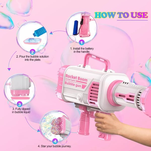 Pistola lanza burbujas a batería(Rosa) - Imagen 2