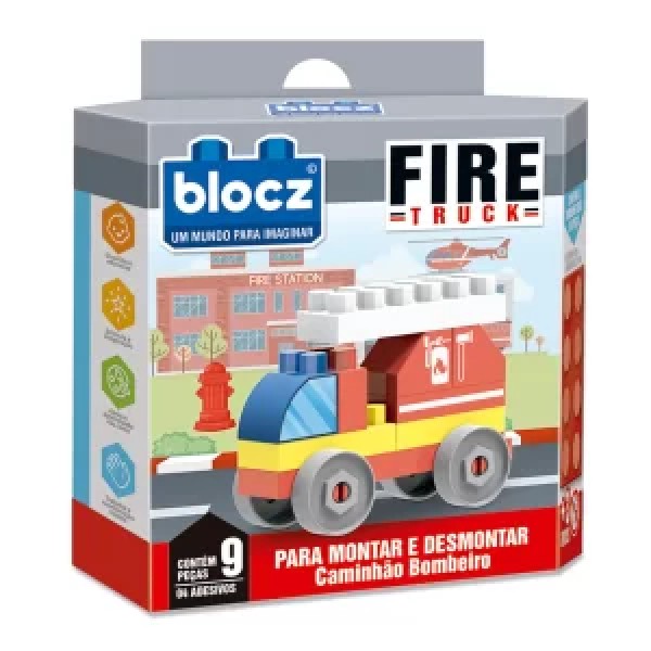 Kit De Bloques De Encastre 9 piezas + camión de incendios