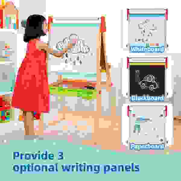 Caballete de madera para niños – Soporte de altura ajustable con pizarra blanca magnética - Tooky Toy - Imagen 2