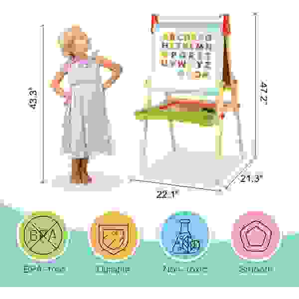 Caballete de madera para niños – Soporte de altura ajustable con pizarra blanca magnética - Tooky Toy - Imagen 3
