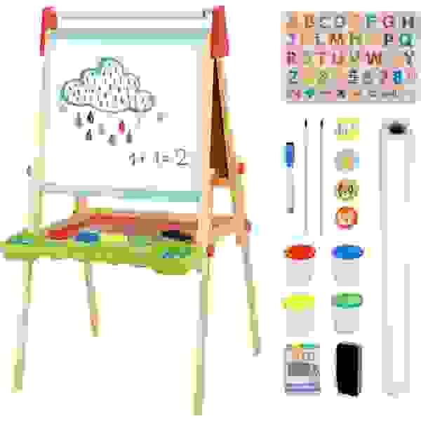 Caballete de madera para niños – Soporte de altura ajustable con pizarra blanca magnética - Tooky Toy