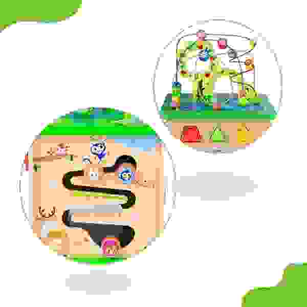 Cubo de Actividades de Madera 5 en 1 con Laberinto de Alambres - Tooky Toy - Imagen 3