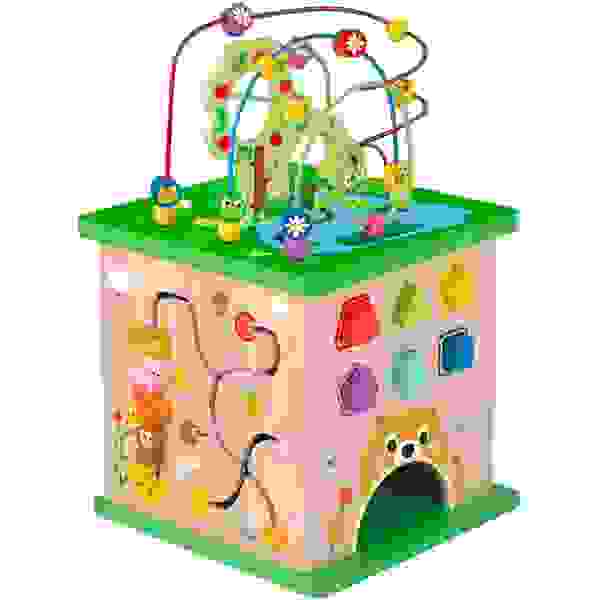 Cubo de Actividades de Madera 5 en 1 con Laberinto de Alambres - Tooky Toy