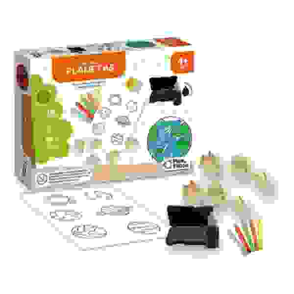 Sello de juguete infantil con planetas
