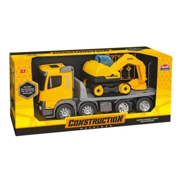 Camión Amarillo Con Excavadora Y Maquinaria De Construcción - Usual toys - Imagen 2