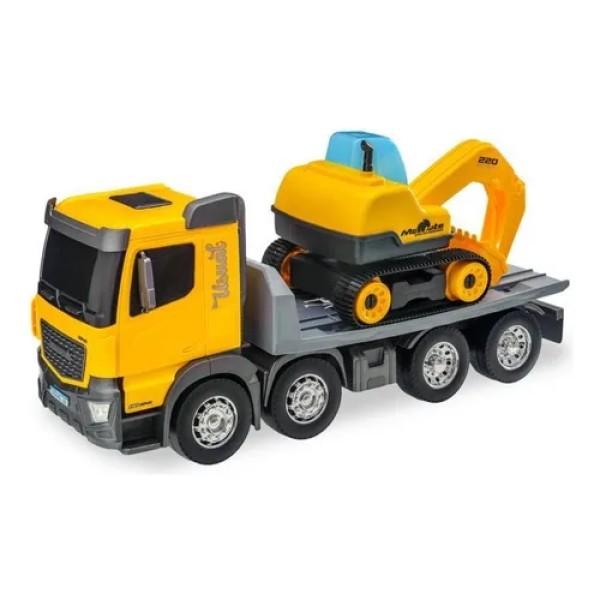 Camión Amarillo Con Excavadora Y Maquinaria De Construcción - Usual toys - Imagen 3