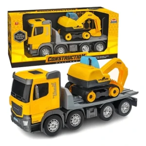 Camión Amarillo Con Excavadora Y Maquinaria De Construcción - Usual toys