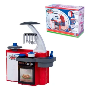 Cocina infantil roja completa con accesorios