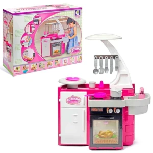 Cocina infantil rosa completa con accesorios