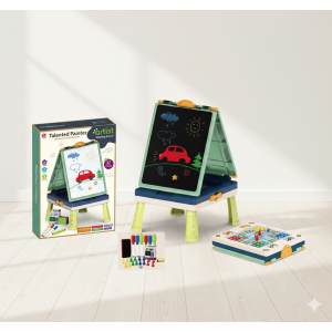 Pizarra infantil 2 en 1 con juegos de mesa (Azul)