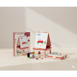 Pizarra rosa 2 en 1 con juegos de mesa (Rosa)