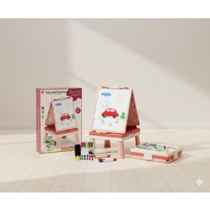 Pizarra rosa 2 en 1 con juegos de mesa (Rosa)